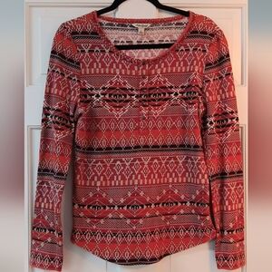 Lucky Brand Red and Black Patterned Women's Jersey Top